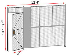 1-Wall Welded Wire Security Partition, 12'4" wide, 10'5-1/4" tall - 3' Hinged Gate