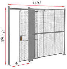 1-Wall Welded Wire Security Partition, 14'4" wide, 8'5-1/4" tall - 4' Sliding Gate
