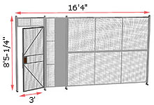 1-Wall Welded Wire Security Partition, 16'4" wide, 8'5-1/4" tall - 3' Hinged Gate