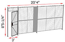 1-Wall Welded Wire Security Partition, 20'4" wide, 8'5-1/4" tall - 3' Hinged Gate