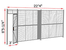 1-Wall Welded Wire Security Partition, 22'4" wide, 8'5-1/4" tall - 3' Hinged Gate