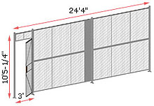 1-Wall Welded Wire Security Partition, 24'4" wide, 10'5-1/4" tall - 3' Hinged Gate