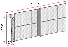 1-Wall Welded Wire Security Partition, 24'4" wide, 8'5-1/4" tall - 3' Hinged Gate