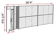 1-Wall Welded Wire Security Partition, 26'4" wide, 8'5-1/4" tall - 3' Hinged Gate