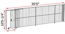 1-Wall Welded Wire Security Partition, 30'6" wide, 10'5-1/4" tall - 4' Sliding Gate
