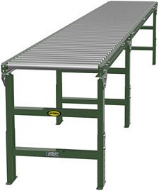 Aluminum Frame Gravity Roller Conveyor - 15' long, 18" wide, with supports