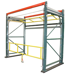 Rolling safety gate in a rack bay
