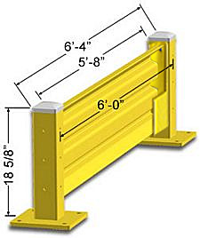 Lift-Out Steel Guard Rail - Single High Starter at 72 inch Post centers