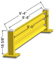 9ft. W x 18 in. H Steel Guard Rail - Single High Starter