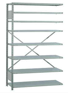 Open Steel Industrial Shelving - 48" W x 24" D x 75" H, 8-Shelf Adder, 600 lbs. cap. per shelf