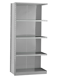 Closed Steel Industrial Shelving - 48" W x 12" D x 87" H, 5-Shelf Adder, 550 lbs. cap. per shelf