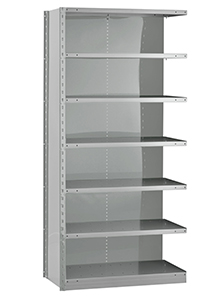 Closed Steel Industrial Shelving - 36" W x 12" D x 75" H, 7-Shelf Adder, 750 lbs. cap. per shelf