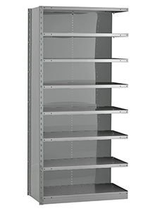 Closed Steel Industrial Shelving - 36" W x 24" D x 75" H, 8-Shelf Adder, 625 lbs. cap. per shelf