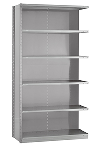 Closed Steel Industrial Shelving - 48" W x 18" D x 75" H, 6-Shelf Adder, 575 lbs. cap. per shelf