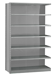 Closed Steel Industrial Shelving - 48" W x 24" D x 75" H, 7-Shelf Adder, 600 lbs. cap. per shelf