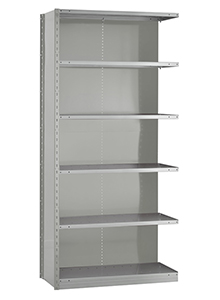 Closed Steel Industrial Shelving - 42" W x 12" D x 87" H, 6-Shelf Adder, 650 lbs. cap. per shelf