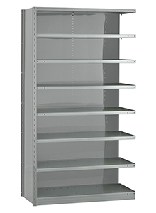 Closed Steel Industrial Shelving - 42" W x 12" D x 75" H, 8-Shelf Adder, 650 lbs. cap. per shelf