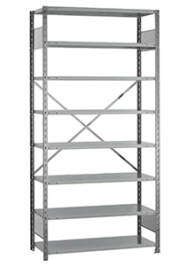Open Steel Industrial Shelving - 42" W x 12" D x 75" H, 8-Shelf Starter, 650 lbs. cap. per shelf