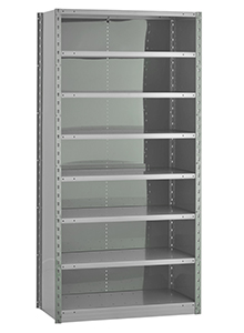 Closed Steel Industrial Shelving - 36" W x 18" D x 75" H, 8-Shelf Starter, 800 lbs. cap. per shelf
