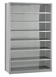 Closed Steel Industrial Shelving - 48" W x 24" D x 87" H, 8-Shelf Starter, 600 lbs. cap. per shelf