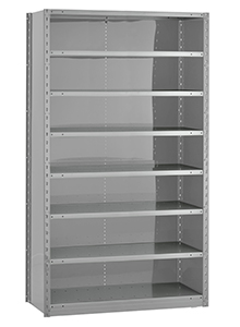 Closed Steel Industrial Shelving - 42" W x 24" D x 75" H, 8-Shelf Starter, 650 lbs. cap. per shelf