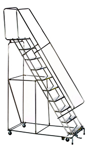 Stainless Steel Rolling Ladder with Lock Step - 10 Steps, 14"D Top Step, 100" Platform Height Perforated Tread