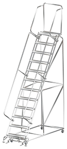 Stainless Steel Rolling Ladder with Lock Step - 12 Steps, 14"D Top Step, 120" Platform Height Perforated Tread