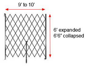 Retractable Folding Gate, Single, 9' - 10' W, 6' 6" Collapsed Ht, 6' Expanded Ht