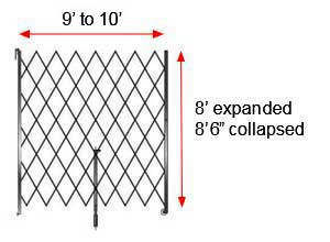 Retractable Folding Gate, Single, 9' - 10' W, 8' 6" Collapsed Ht, 8' Expanded Ht