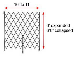 Retractable Folding Gate, Single, 10' - 11' W, 6' 6" Collapsed Ht, 6' Expanded Ht