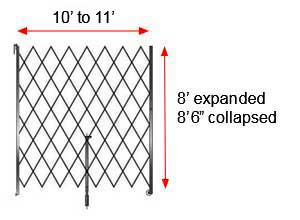 Retractable Folding Gate, Single, 10' - 11' W, 8' 6" Collapsed Ht, 8' Expanded Ht