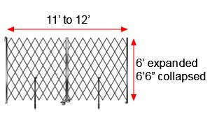 Retractable Folding Gate, Single, 11' - 12' W, 6' 6" Collapsed Ht, 6' Expanded Ht