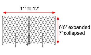 Retractable Folding Gate, Single, 11' - 12' W, 7' Collapsed Ht, 6' 6" Expanded Ht