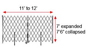 Retractable Folding Gate, Single, 11' - 12' W, 7' 6" Collapsed Ht, 7' Expanded Ht
