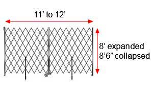 Retractable Folding Gate, Single, 11' - 12' W, 8' 6" Collapsed Ht, 8' Expanded Ht
