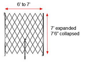 Retractable Folding Gate, Single, 6' - 7' W, 7' 6" Collapsed Ht, 7' Expanded Ht