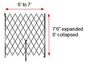 Retractable Folding Gate, Single, 6' - 7' W, 8' Collapsed Ht, 7' 6" Expanded Ht