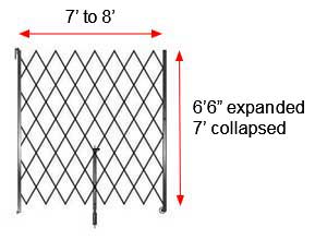 Retractable Folding Gate, Single, 7' - 8' W, 7' Collapsed Ht, 6' 6" Expanded Ht