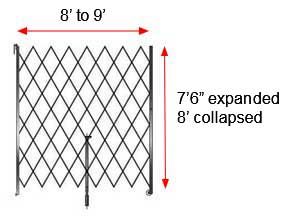 Retractable Folding Gate, Single, 8' - 9' W, 8' Collapsed Ht, 7' 6" Expanded Ht