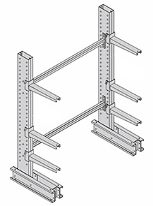 Medium Duty Cantilever Rack Starter - Single Sided, 6'H, 33" Base, 12" Straight Arms, 3 Levels, 47"W Braces