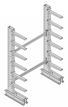 Extra Heavy Duty Cantilever Rack Starter - Single-Sided, 12'H, 52" Base, 36" Arms, 48" Braces