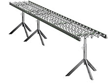Aluminum Skatewheel Conveyor - 15' long, 18" wide, with tripod supports