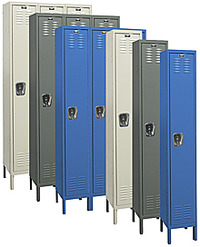 Single tier lockers in groups of three and one