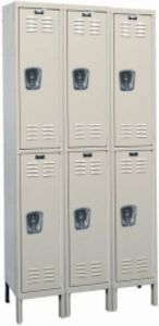 3 Wide Double Tier Galvanite Locker - 12"w x 18"d x 36'h - Assembled