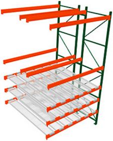 Pallet Rack w/ Flow Storage, 14H x 8W x 8D - 3 Shelves, 6 Lanes - Double Deep Adder