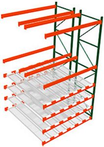 Pallet Rack w/ Flow Storage, 14H x 8W x 8D - 4 Shelves, 6 Lanes - Double Deep Adder