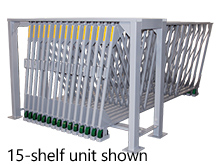 Vertical Roll-Out Sheet Metal Rack - 20 Shelves for Sheets up to 96" x 48" - 2,000 lb. Shelf Capacity