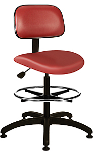 Vinyl Upholstered Work Stool with Contoured Waterfall Tilt Seat - Adjustable Backrest, 23.5" - 33.5"H adjustable, Footring