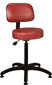 Vinyl Upholstered Work Stool with Round Seat - 16.5" - 21.5"H adjustable, 5-leg ABS Plastic Base, Backrest