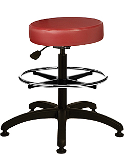 Vinyl Upholstered Work Stool with Round Seat - 19.5" - 27"H adjustable, 5-leg ABS Plastic Base, Footring